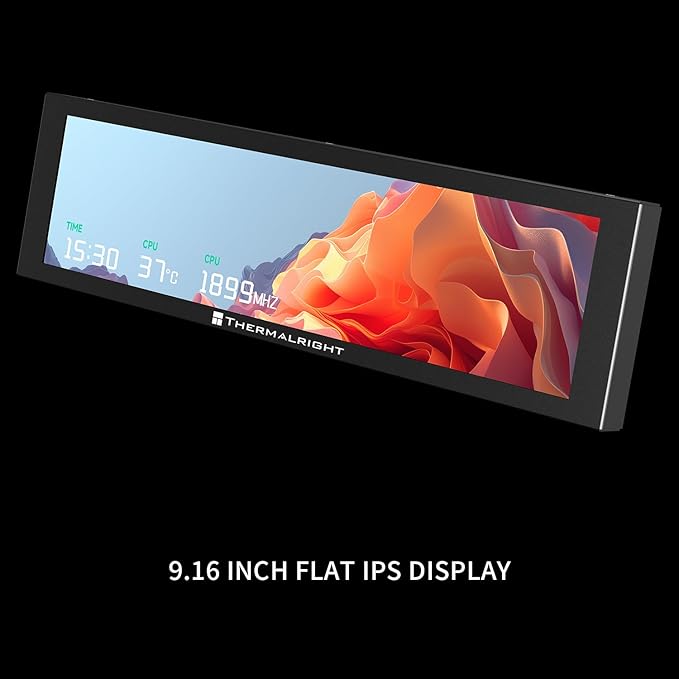 Thermalright Trofeo Vision 9.16 LCD Black 9.16-inch Full-Color LCD Magnetic Display Screen 1920x480 Resolution Easy to InstallMaster CPU/GPU Temperature(Black)