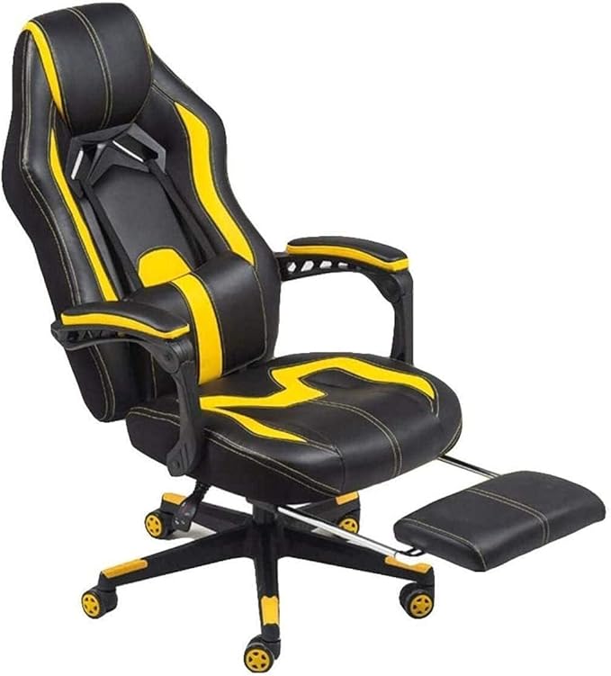 Ergonomic Office Chair with Arms Adjustable Height Gaming Chair with Reclining Footrest PU Leather Swivel Desk Chair for Computer and Office Use