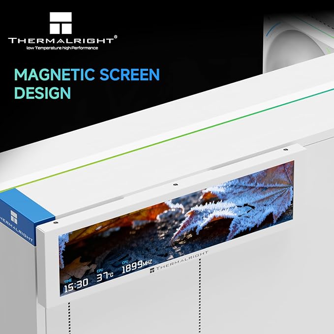 Thermalright Trofeo Vision 9.16 LCD White 9.16-inch Full-Color LCD Magnetic Display Screen 1920x480 Resolution Easy to InstallMaster CPU/GPU Temperature(White)