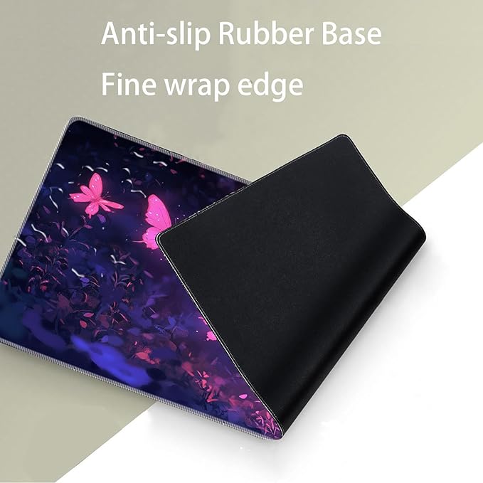Keyboard Mouse Pad SetLarge Desk Pad+Keyboard Wrist Rest+Mouse Wrist Support+CoasterEasy Typing Pain Relief Non-Slip Wrist Support Mousepad Set Home OfficeCat and Butterflies