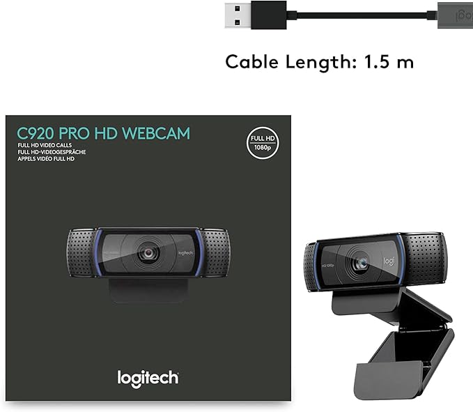 Logitech HD Pro Webcam C920 Widescreen Video Calling and Recording 1080p Camera Desktop or Laptop Webcam