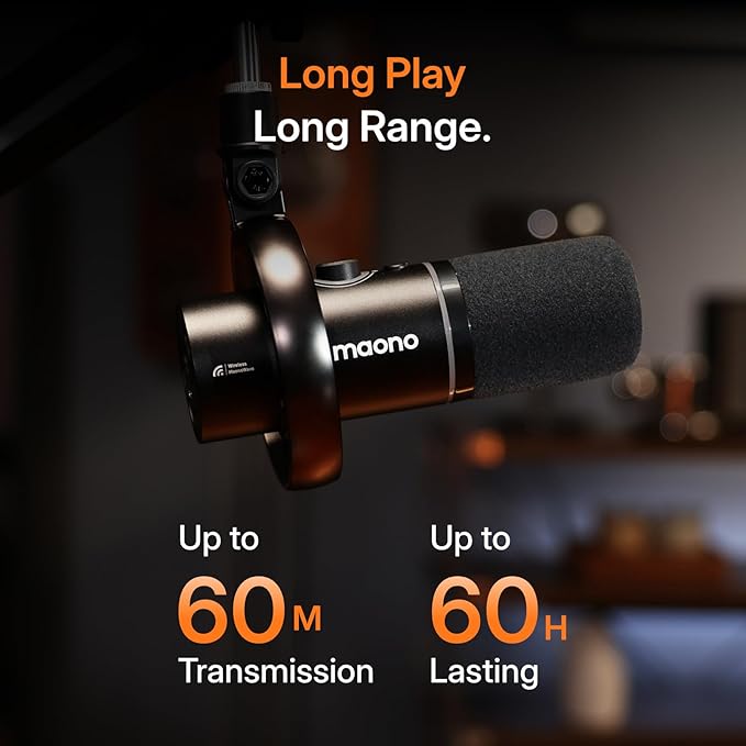 MAONO PD200W Hybrid Wireless Podcast Equipment Bundle for 2 XLR USB Dynamic Microphone Kit with 2 Desktop Stand Software Noise Cancellation for Co-hosted podcast Vocal Recording Content Creation