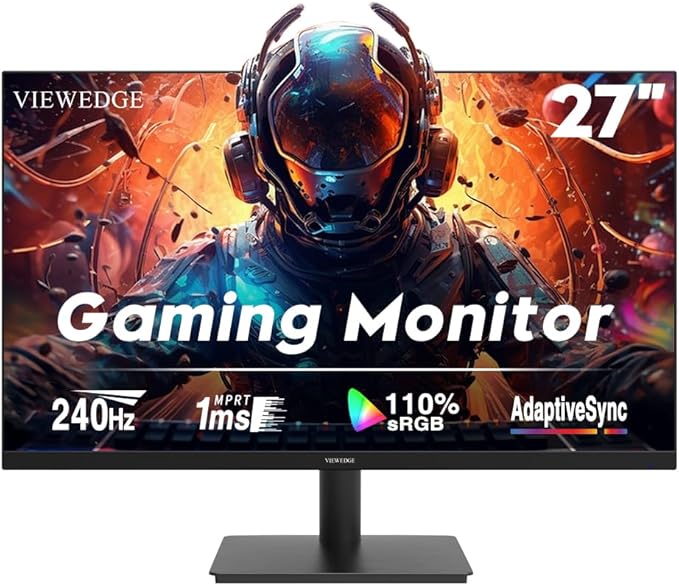 Viewedge Gaming Monitor 27 inch 240Hz 1ms FHD (1920x1080p) Computer Monitor 110% sRGB HDR10 HDMI x 2 &amp DP x 2 Port Built-in Speakers Support Freesync and Wall Mount