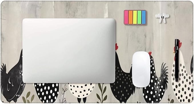 Farmhouse Rooster Hen Desk Cover MatExtended Large Mouse PadComputer Laptop Mat Desk Decor for Office Game Home 30x16 Inch