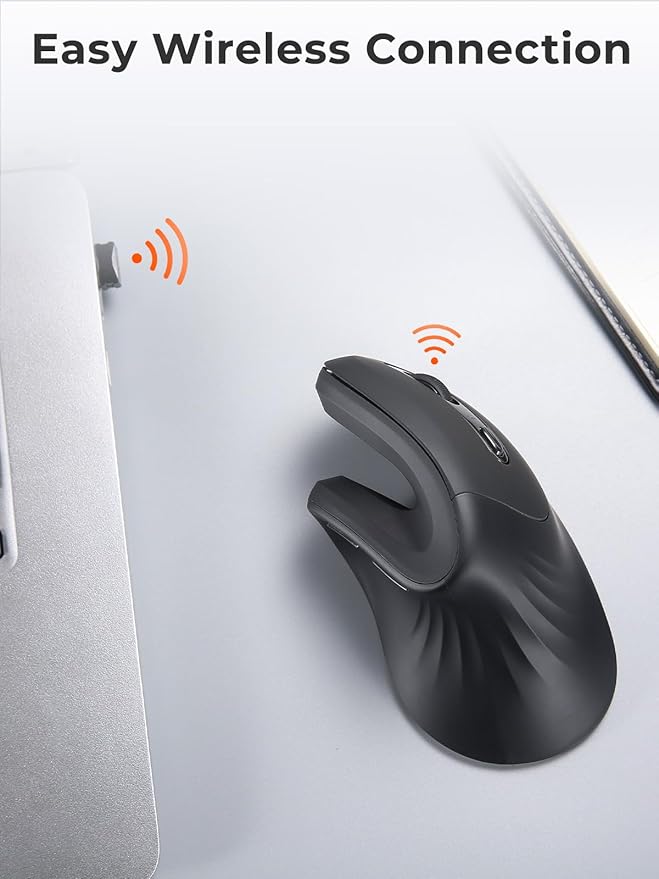 DAREU Ergonomic Vertical Wireless Mouse 2.4G Optical Vertical Mouse with Ergo Design for Comfort and Reduced Wrist Strain3 Adjustable DPI Levels with 6 Buttons Computer Mice for Laptop Desktop PC