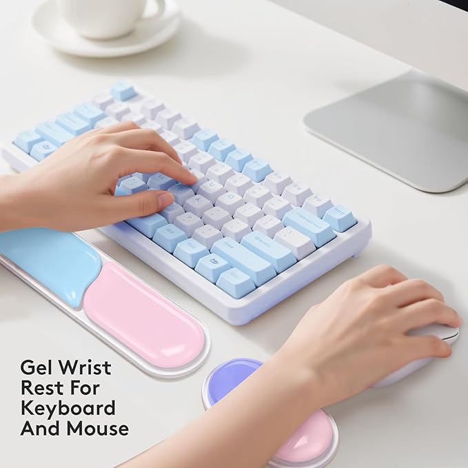 Upgrade Wrist Rest for Keyboard and Mouse Ergonomic Gel Keyboard Wrist Rest Support Set Easy Typing Pain Relief Mousepad for Office Gaming Purple Blue Pink