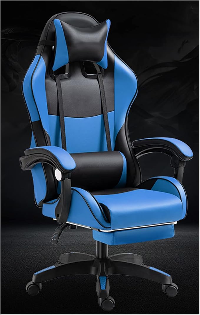 Gaming Chair Computer Chair Office Gaming Chairs for Adults Gamer Chair Racer Gaming Chair Leather Recliner w/Lumbar Support Blue