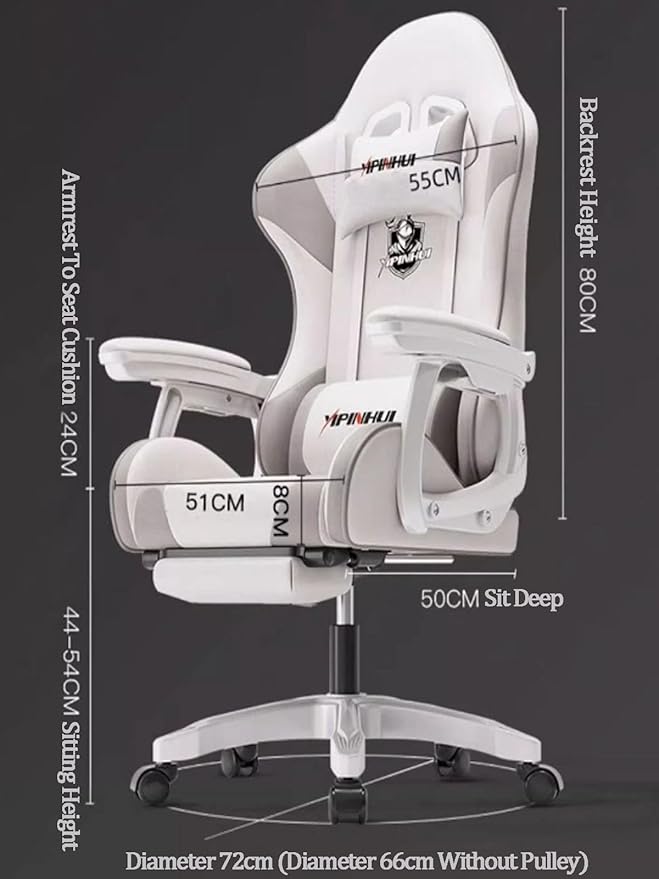 JSWHYBD Ergonomic Office Chair with Footrest Video Gaming Chairs for Adults 400lb High Back Reclining Computer Chair Big and Tall Pu Leather Adjustable Chair Havefootrest White