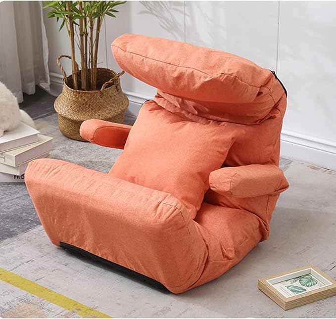 YCKEGEW Floor Arm Chair Sofa Chair with Back SupportNeck Lumbar and Legs 3-Sections AdjustmentRecliner Chairs for Bedroom Game Chair for Adults Kids (Color : Orange)