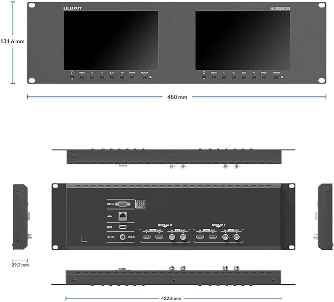 LILLIPUT RM-7029S Dual 7 inch 3RU Rackmount Monitor with 3G-SDI HDMI 2.0 Input Out Put 1920x1200 Full HD Resolution