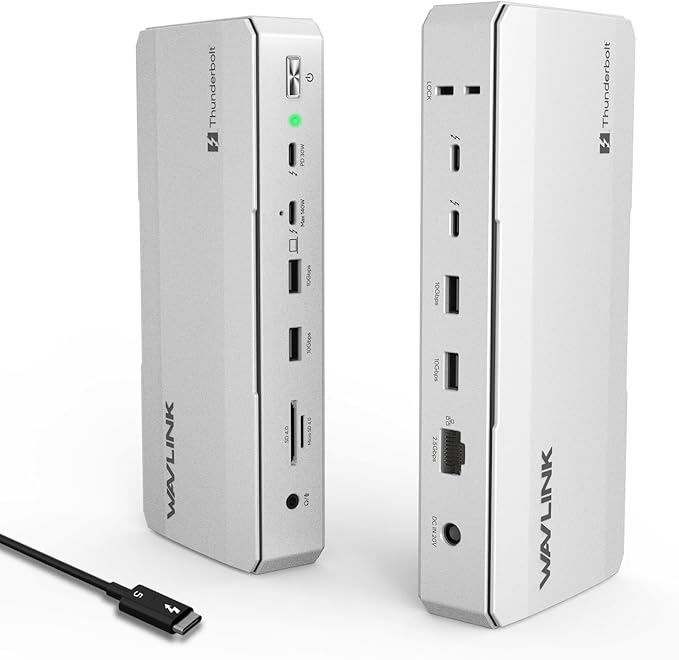 WAVLINK Intel Certified Thunderbolt 5 Docking Station: TB5 Dock with 120Gbps Max Transfer Thunderbolt 5 hub with 140W Max Charging 4X USB-A 3.2 Gen 2 Cooling System 8K Display for TBT 5/4 Laptops