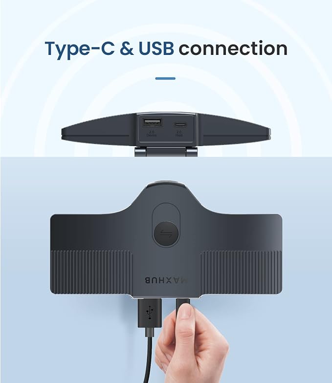 Enther&ampMAXHUB Intelligent 180° Panoramic 4K Huddle Room Video Camera - Inclusive Video Conferencing Camera with Full Room Coverage - Easy to Set Up Wide Angle Webcam for Business &amp Distance Le