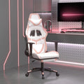 Faux Leather Massage Gaming Chair with FootrestComputer Game ChairMassage Office ChairErgonomic Desk Chair PC Gaming Chair for Adults Teens(White&ampPink) -AA