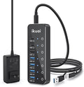 Powered USB Hub ikuai 7-Port USB 3.2 / USB C Hub with 3 10Gbps Data Ports (2 USB-C + 1 USB-A) and 4 USB A 3.0 Ports for PC Laptops
