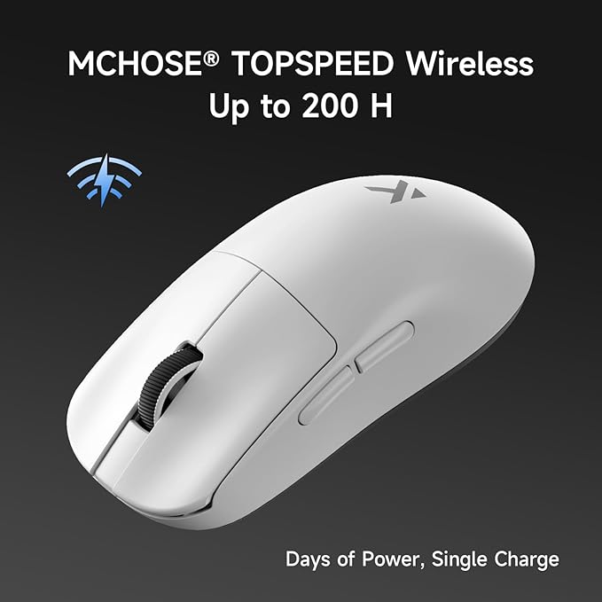 MCHOSE L7 Ultra+ Wireless Gaming Mouse Ultra-Lightweight Ergonomic Mouse with 42K DPI PAW3950 Optical Switch 20000 FPS Dual 8K Polling and 7 Programmable Buttons 3-Mode Connect PC/Mac - White