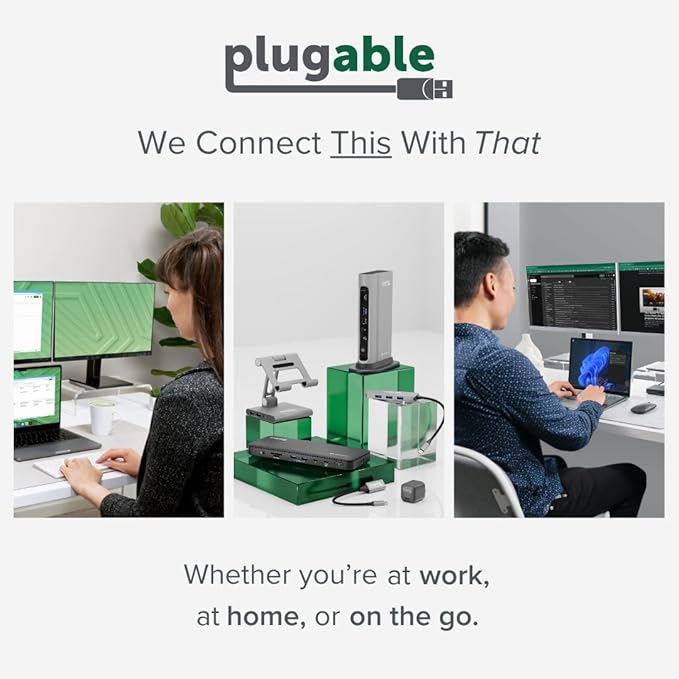 Plugable USB 3.0 and USB-C Universal Laptop Docking Station with 2 HDMI Ports for Windows Mac (Driver Required) and ChromeOS Gigabit Ethernet Audio