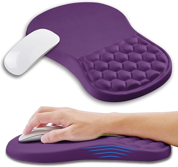 Ergonomic Mouse Pad Wrist Support with Memory Foam Massage Bulge Carpal Tunnel Pain Relief Mousepad Wrist Rest for Mouse(12x8 inch Deep Purple)