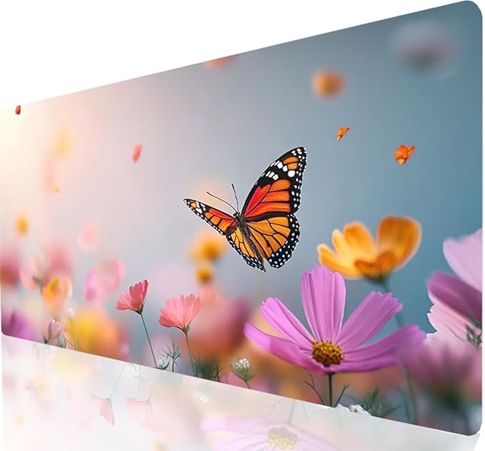 Large Mouse Pad Butterfly Desk Mat Pink Office Gaming Mouse Pad with Stitched Edges 24x16in Extended Mousepad with Non-Slip Waterproof Rubber Base for PC Laptop Desk Home Office Accessories a-1424