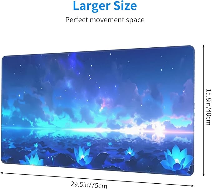 Blue Glowing Night Sky Desk Cover MatExtended Large Mouse PadComputer Laptop Mat Desk Decor for Office Game Home 30x16 Inch