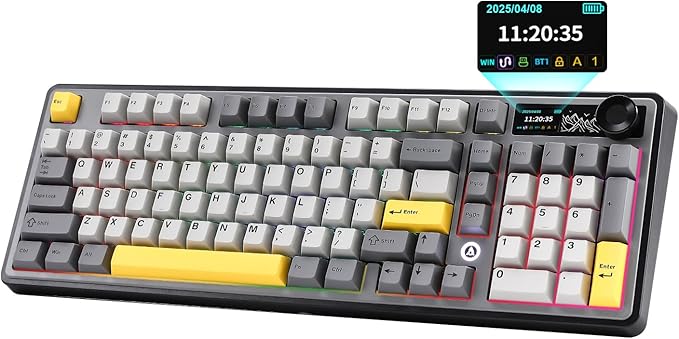AJAZZ AK980 Wireless Keyboard with Smart Display &amp Knob98% Mechanical Keyboard Tri-Mode BT/2.4G/USB-C Hot Swappable PBT Keycaps with RGB Light for Win &amp Mac(BlackMurad Switch)