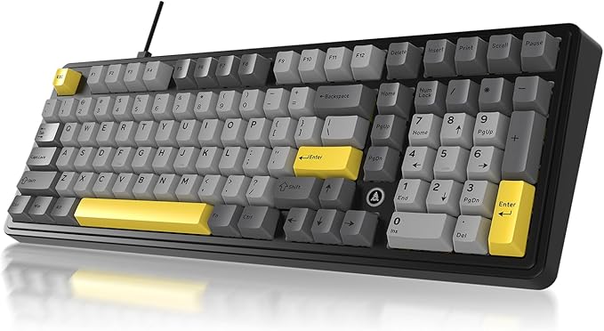 NACODEX AK980 Wired Mechanical Gaming Keyboard 98% Gasket Hot Swappable Keyboard with RGB Backlit PBT Keycaps Five-Layer Padding 101 Keys Gaming Keyboard Gray White Yellow