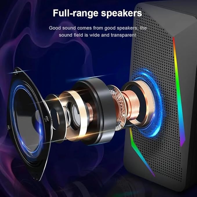 3.5mm Aux 2.0 Stereo Surround Music RGB Gaming Speakers Sound Bar for Computer Desktop PC Loudspeakers