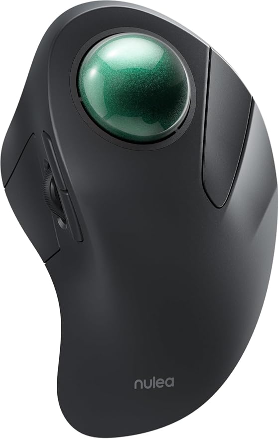 Nulea Wireless Ergonomic Trackball Mouse Rechargeable Bluetooth Rollerball Mouse 44mm Index Finger Trackball 5 Adjustable DPI Compatible with PC Laptop iPad Mac Windows Android