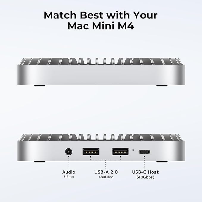 40Gbps Aluminum Hub &amp Stand for New M4/M4 Pro Mac mini (2024) with 40Gbps NVMe/M.2 SSD Enclosure 2X USB-A USB-C Host 3.5mm Audio – Compatible with All New Mac mini M4/M4 Pro