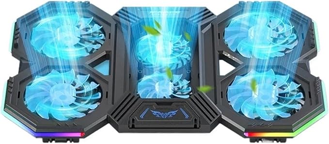 17Inch Gaming Laptop Cooler Six Fan Adjustable Wind Speed Height RGB Backlight USB Port Laptop Cooling Pad Notebook Laptop Stand