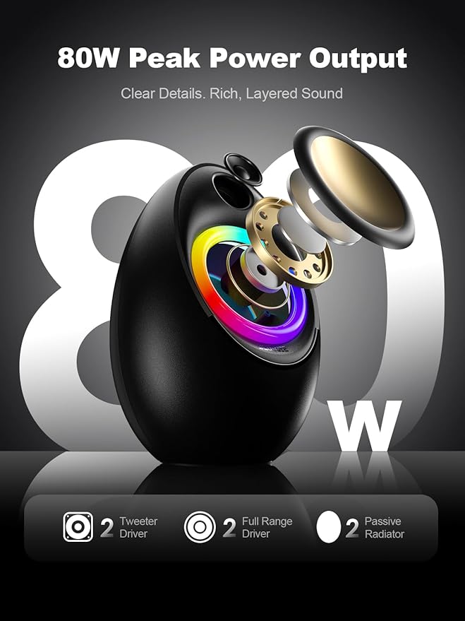 Bluedee Computer Speakers with Subwoofer 2.1 PC Speakers with Deep Bass and 80W Peak Power Adapter Powered Bluetooth 5.4 &amp USB/USB-C/AUX-in RGB Desktop Speakers for Computer Laptop Monitor