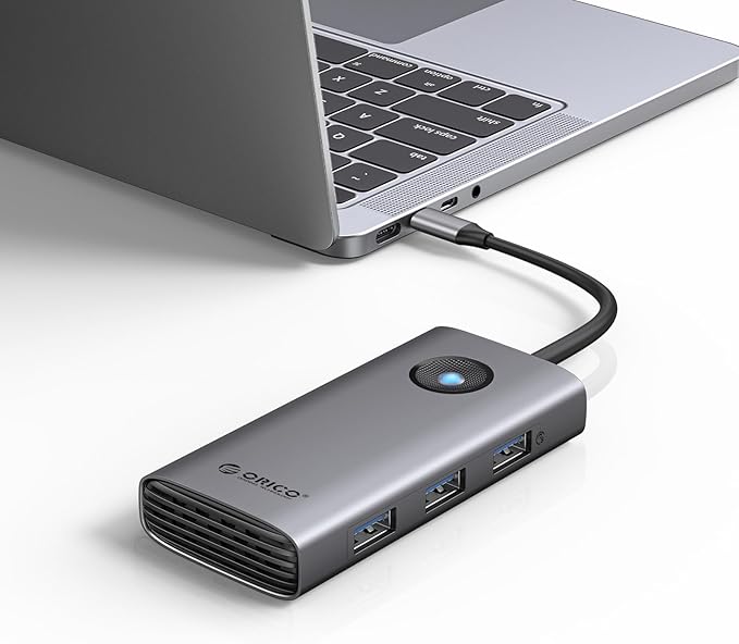 ORICO USB C Docking Station 6-in-1 Laptop Docking Station with HDMI 4K@30Hz 100W PD USB-A&ampC 3.0 USB C Dock Compatible with MackBook/Dell XPS/HP/Surface