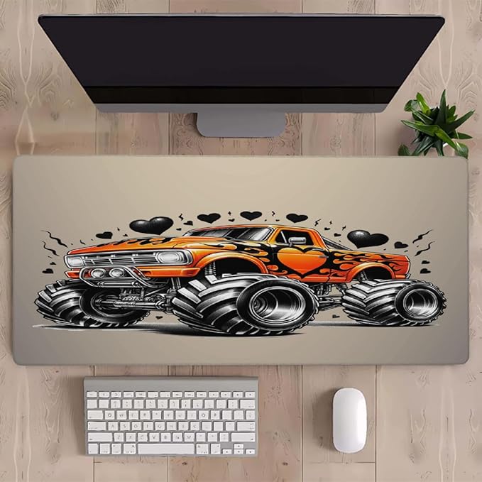 Orange Car Truck Large Mouse Pad Gaming Mousepad Desk Mat for Desktop Computer Keyboard Waterproof Mouse Mat Desk Pad with Non-Slip Base for Game School Office Home 35.4 x 15.7