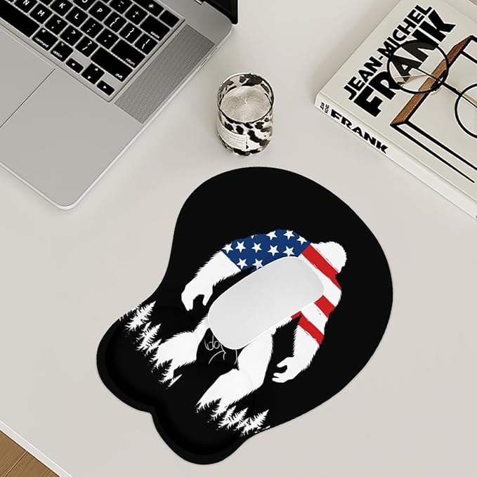 Mousepad America Flag Bigfoot Peace Sign Ergonomic Wrist Support Non-Slip Base Mouse Mat with Wrist Rest Computer Mousemat for Desk Work Accessories Pad