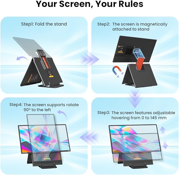Hyangin 24-inch Large Portable Monitor for Laptop 2026 Upgraded 1080P FHD 100Hz Portable Screen125% sRGB IPS Portable Second Monitor with Adjustable Stand for Laptop MacBook Phones
