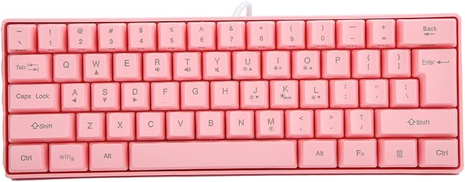 GOWENIC V700 Wired Mechanical Illuminated Gaming Keyboard RGB Backlit Gaming Keyboard with USB 61 Keys Red Backlit Computer Key-Board for Both Laptop and Desktop (Pink)