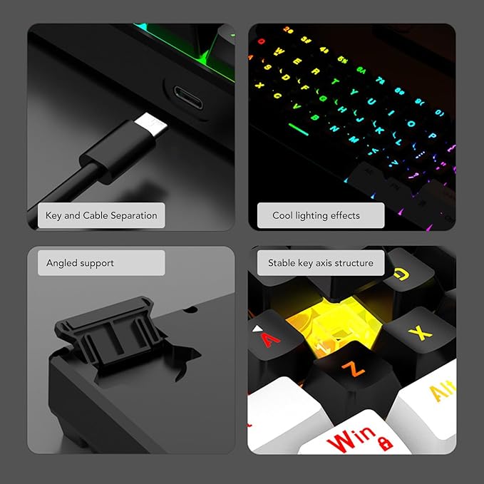 GOWENIC 61 Key RGB Illuminated Keyboard Multi Color LED Backlit Wired Gaming Keyboard and Mouse Combo for Tablet Laptop (Black Center White)