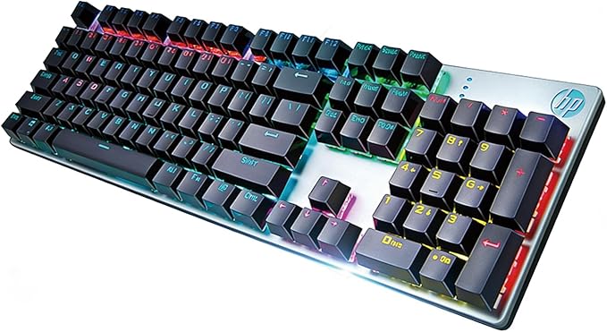 HP GK400F Mechanical Gaming Keyboard 104 Keys Wired Keyboard with Brown Switches Mixed Lighting Double-Shot ABS Keycaps for Desktop and Laptop (Gunmetal Black)