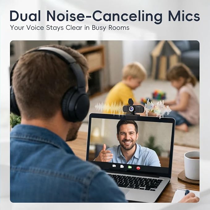 4K Autofocus Webcam for PC &amp Laptop USB Plug &amp Play Computer Camera with Dual Noise-Reducing Mics Low-Light Correction Privacy Shutter Tripod Compatible Works with Zoom/Teams/Google Meet