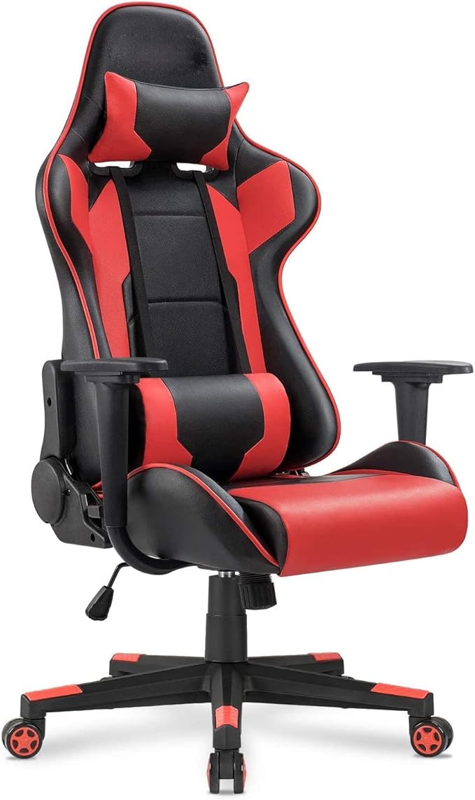WANYE Gaming/Office/Office Chair with Rocking Function Gaming Chair Height-Adjustable Swivel Chair Chair Black-red red