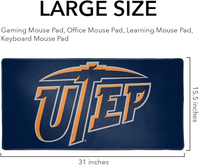 University of Texas at El Paso Primary Logo Large Gaming Mouse Pad Desk Mat with Stitched Edges Non-Slip Base for Gamer Home and Office 31.5 x 15.7