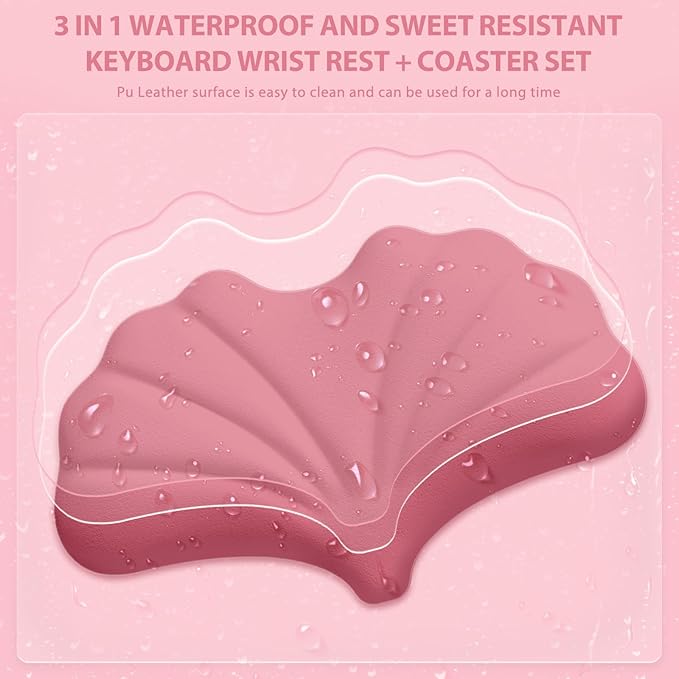 Leather Keyboard Wrist Rest Set Wrist Rest for Keyboard and MouseWrist Rest with Non-Slip PU Base Comfortable Memory Foam Ergonomic Wrist Support Pad Arm Cushion for Computer Laptop Mac Hot Pink
