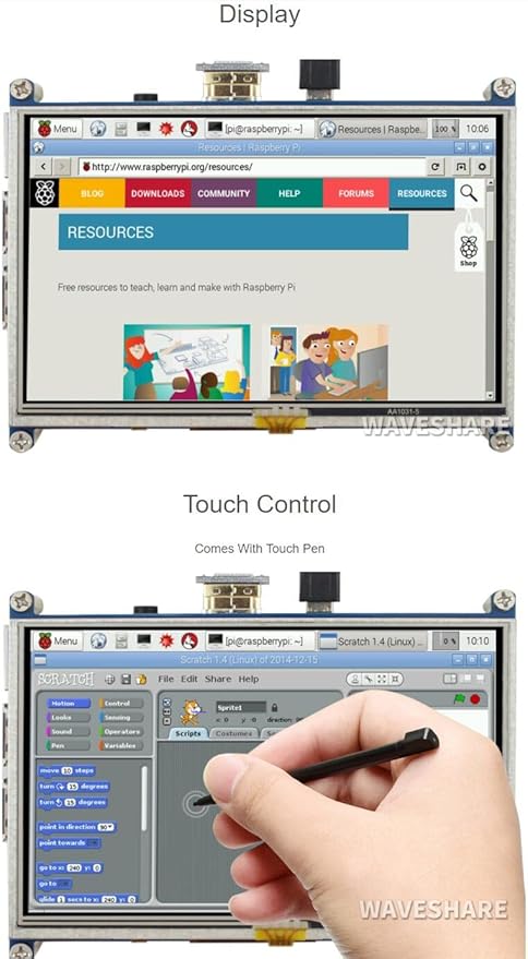 waveshare TOP1 5 inch Resistive Touch Screen LCD 800×480 Pixels HDMI Display Port 5 TFT LCD Panel Monitor Supports Raspberry Pi 4B/3B+/3A+/3B SPI Touch Port
