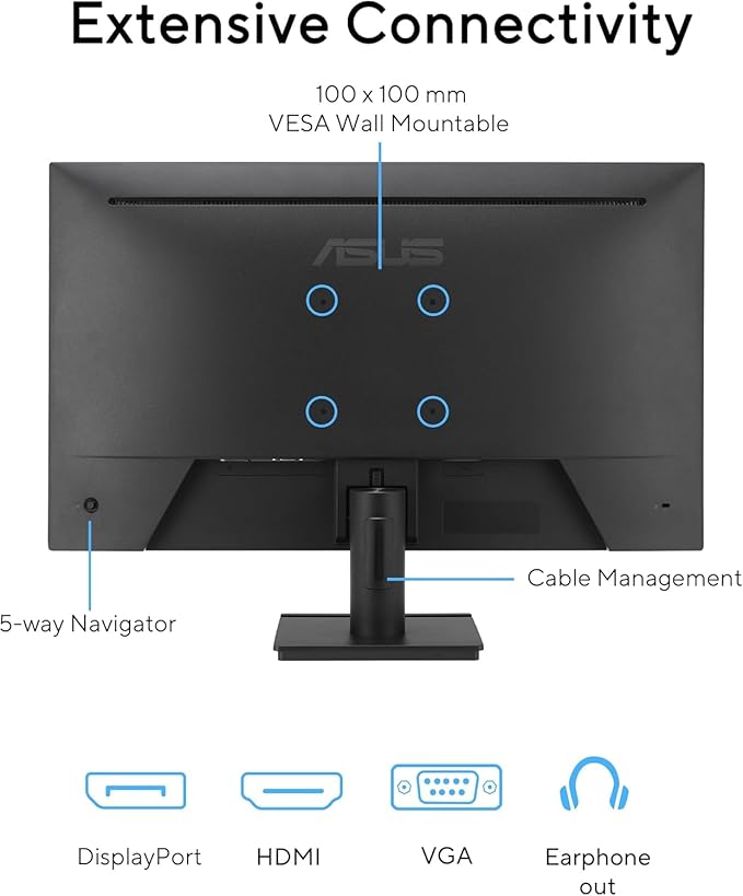 ASUS 24 FHD Gaming Office Monitor 120Hz 1ms Eye Care Monitor - IPS 99% sRGB Frameless Adaptive-Sync Speakers DisplayPort &amp HDMI &amp VGA Low Blue Light Flicker Free Tilt Adjust VESA