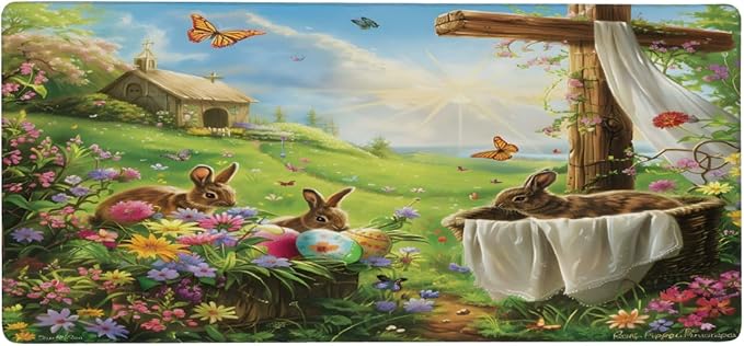 Large Easter Mouse Mat Computer Mousepad with Non-Slip Rubber Base Waterproof Mouse Pad Desktop Keyboard Pad for GamerHome School Laptop Office Accessories16x35.5inZ (212)