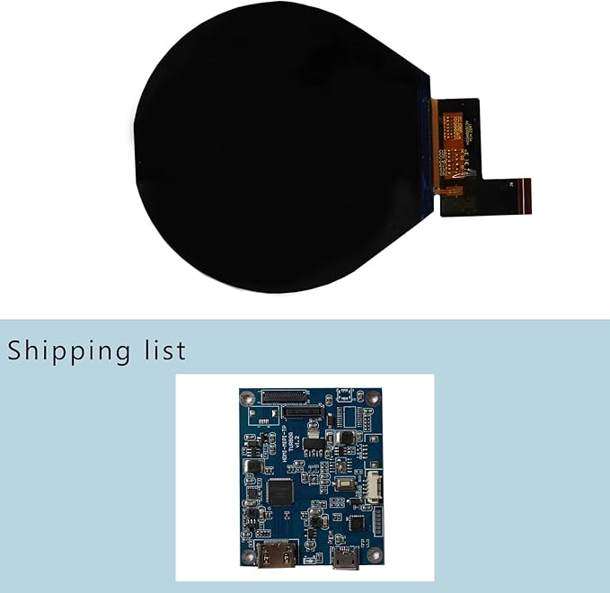 3.4 inch 800x800 IPS MIPI 330nit Round LCD Screen and 39 pins Controller BoardMicro USB Power Port