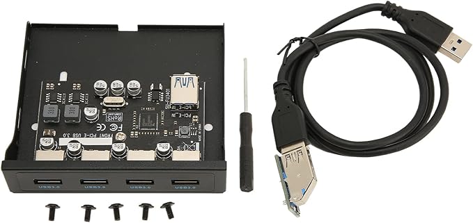 Front Panel PCIE to USB 3.0 Hub with 4 Port 3.5 Inch PC Front Panel Internal Card Reader PCIE USB Adapter with 4 X USB3.0 Output Port for Computer Case Front Bay