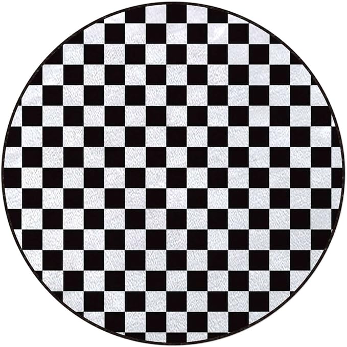 Checkered Gaming Chair Mat Round Floor Mats for Office Chair Computer Gaming Desk Mat for Rolling Chair Non-Slip Gaming Rug Checkers Game Geometric Grid StyleWhite Charcoal Diameter 43.3 in