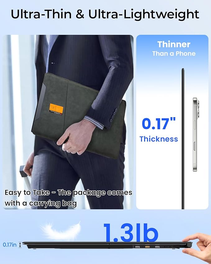 Laptop Screen Extender 14 Ultra-Slim &amp Lightweight Portable Monitor for 13-17 Laptops 1080P FHD Dual Monitor One Cable Connection Compatible with Wins/Mac/Android/Linux/Chrome (Grey)