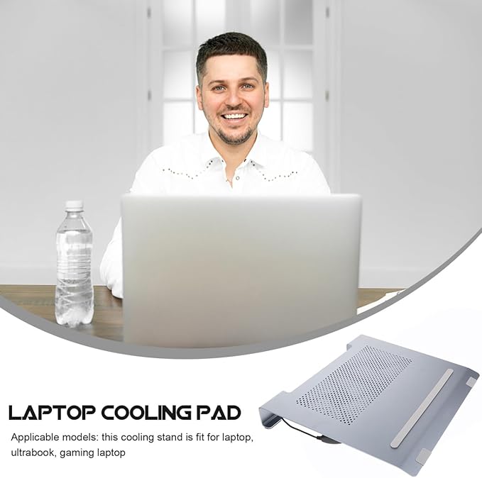 Aluminum Alloy Laptop Cooling Pad with RGB LED Fan Ventilated Support Stand for Gaming Laptops USB Powered Cooler Suitable for Portable Use Gray