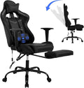 Computer Swivel Gaming Chair Video Game Chair PU Leather Executive Chair High Back Gaming Office Chair with Lumbar Support Adjustable Armrest Headrest Footrest for BoysGirlsBlack